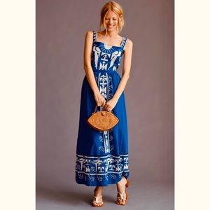 Farm Rio Macaw embroidered bow back maxi Dress